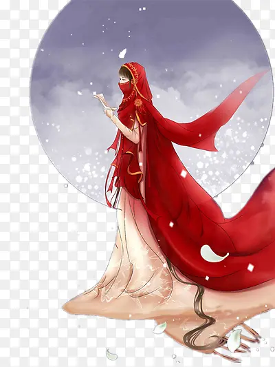 穿一身红衣的古代女子