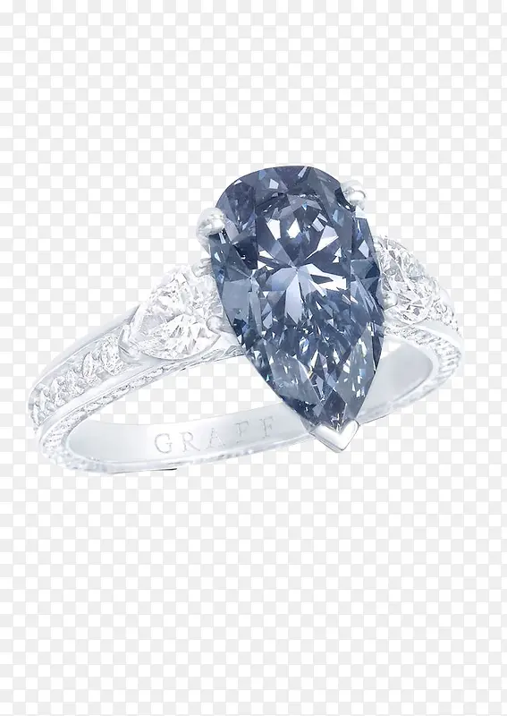 产品实物水滴形蓝色碧玺钻石戒指