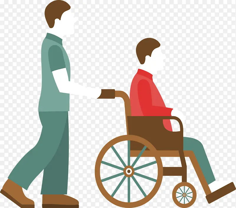护工推着坐轮椅的人