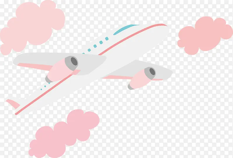 粉红色的云朵和飞机矢量图