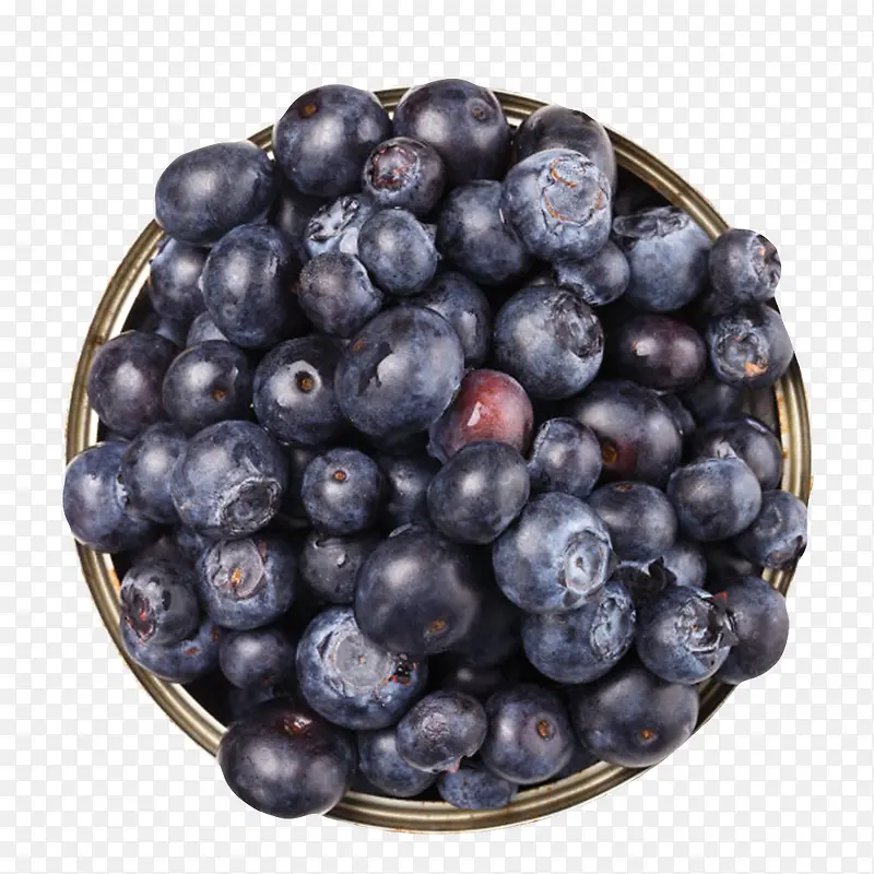 装满水果蓝莓的金属罐子实物