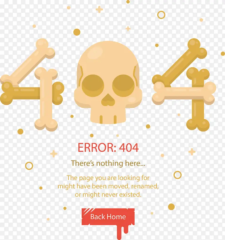 黄色骷髅404网页错误的矢量素材
