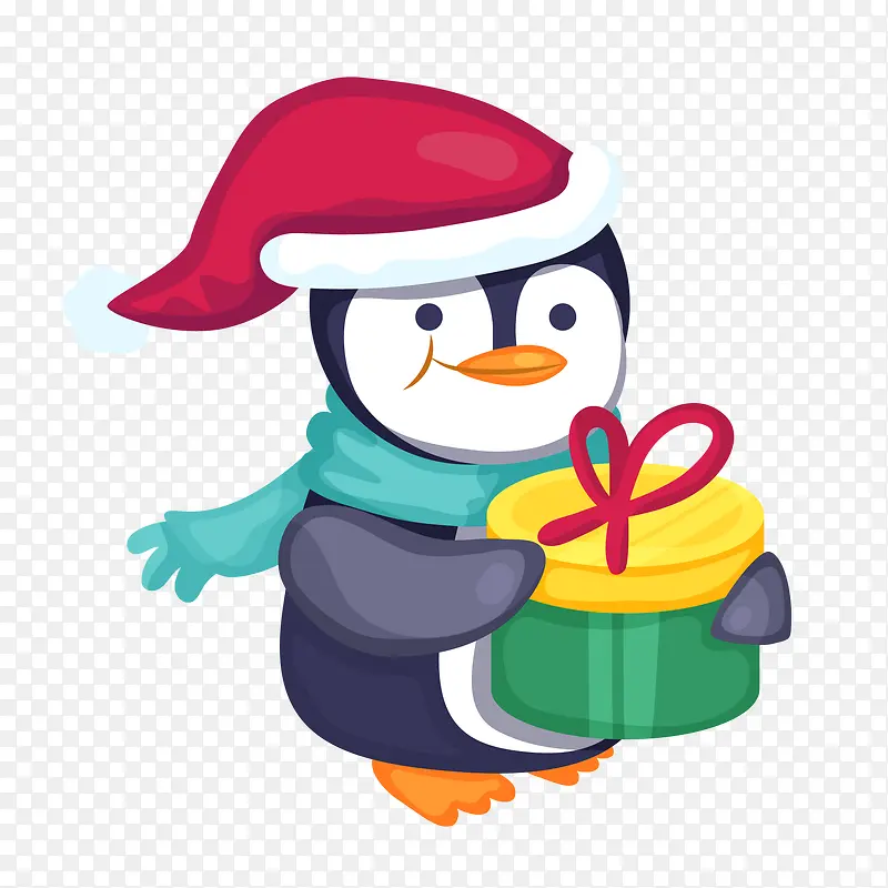 拿着圣诞礼物的企鹅设计