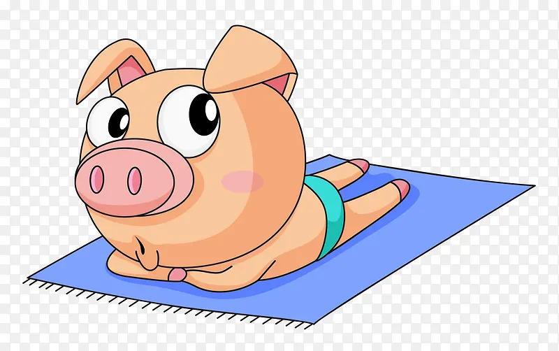 卡通沙滩垫上的小猪