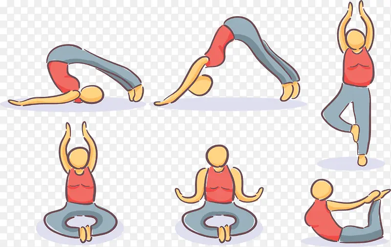 卡通小人瑜伽动作