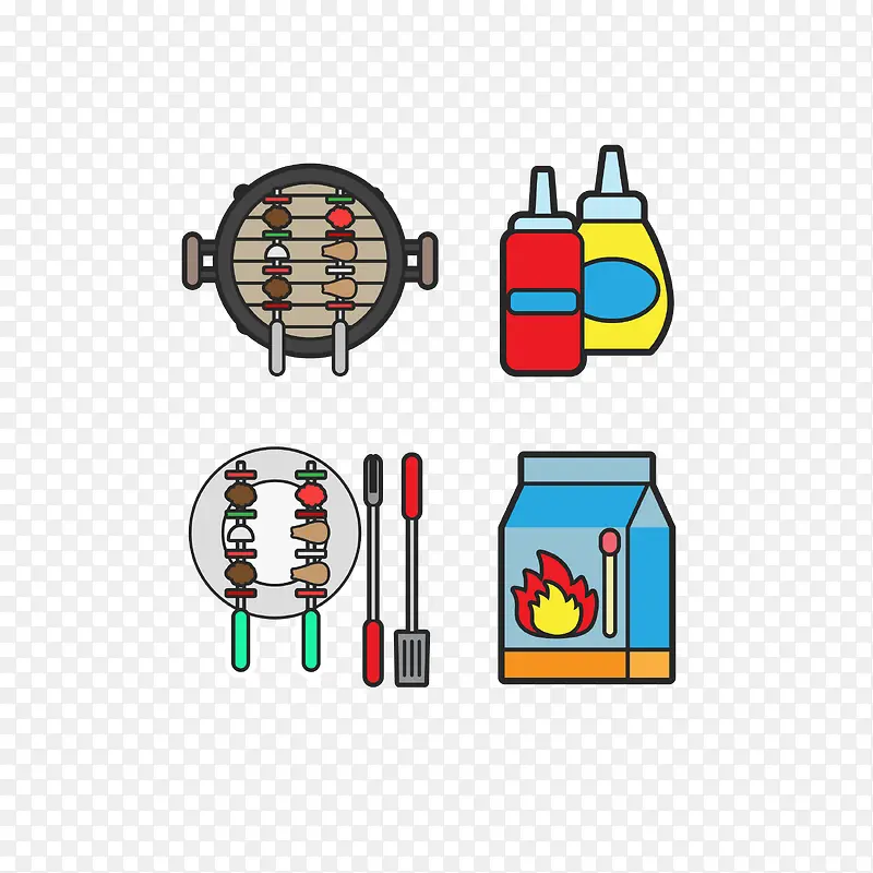 卡通插画烧烤工具图标