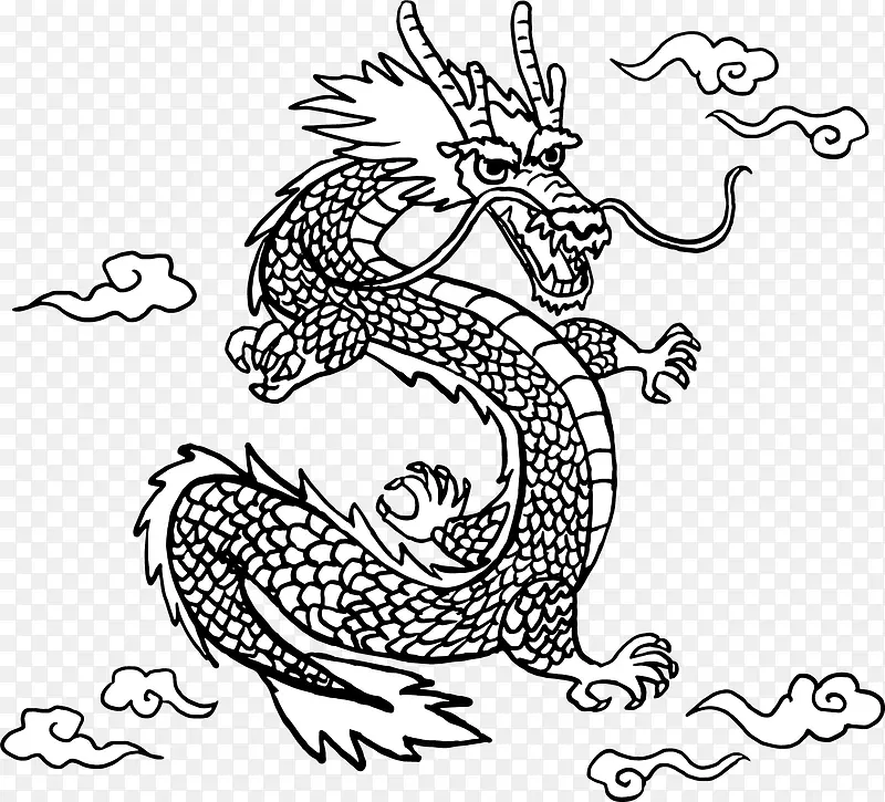 黑色线条中国风龙