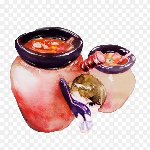 瓦罐汤手绘画素材图片