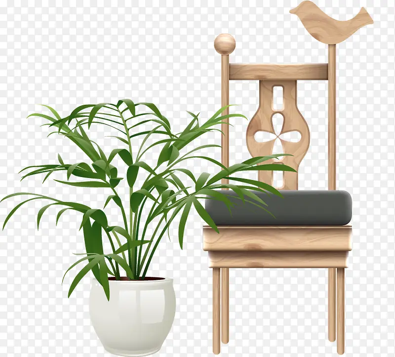 手绘盆栽木椅图案