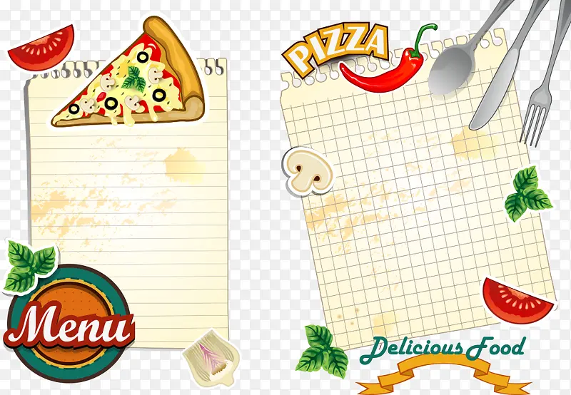 矢量卡通披萨菜单