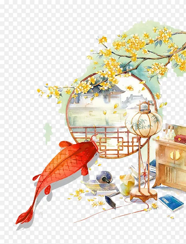 中国风金色桂花装饰画