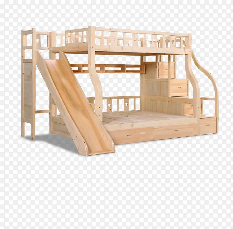 带滑梯的简约木制双人床