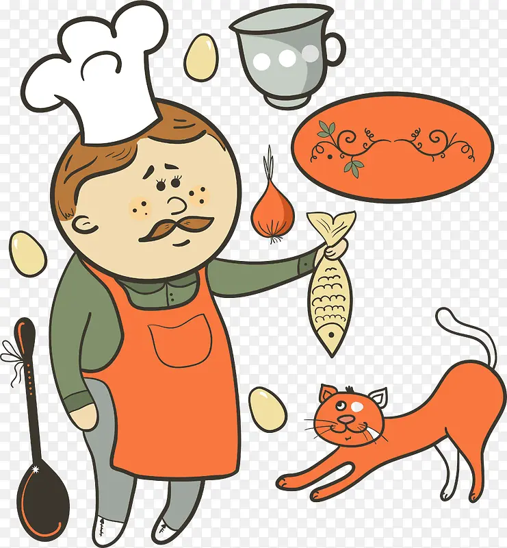 橙色卡通厨师猫咪装饰图案