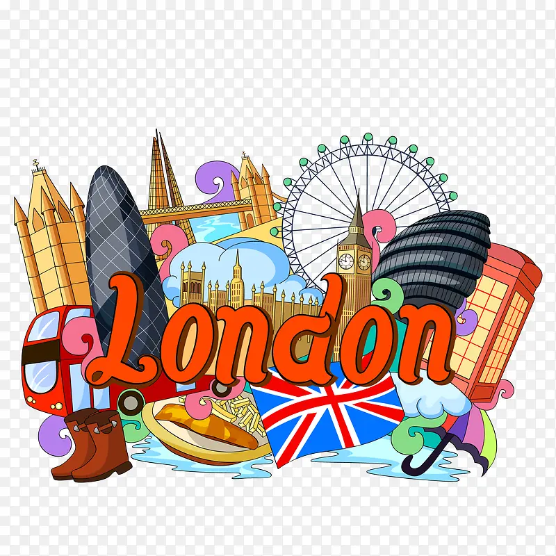 矢量手绘伦敦欧洲旅游插画