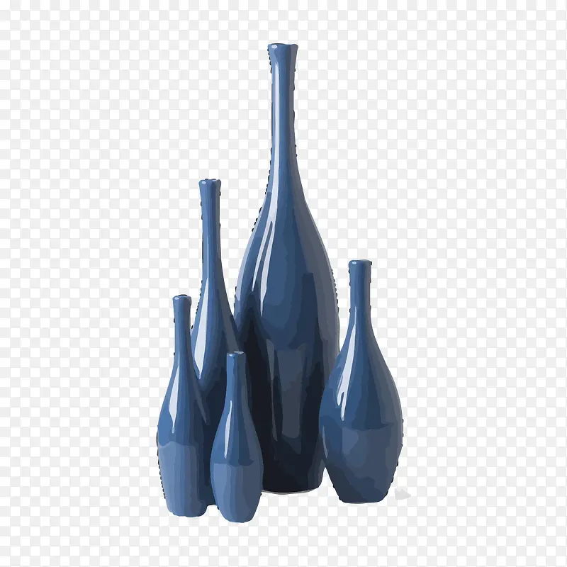 很多蓝色花瓶