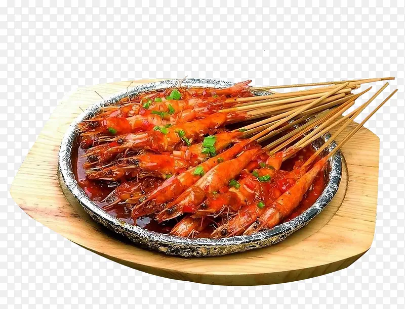 铁板黑椒串烤虾
