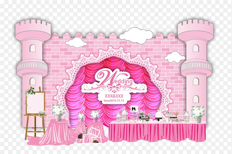 粉色温馨浪漫婚礼布置城堡