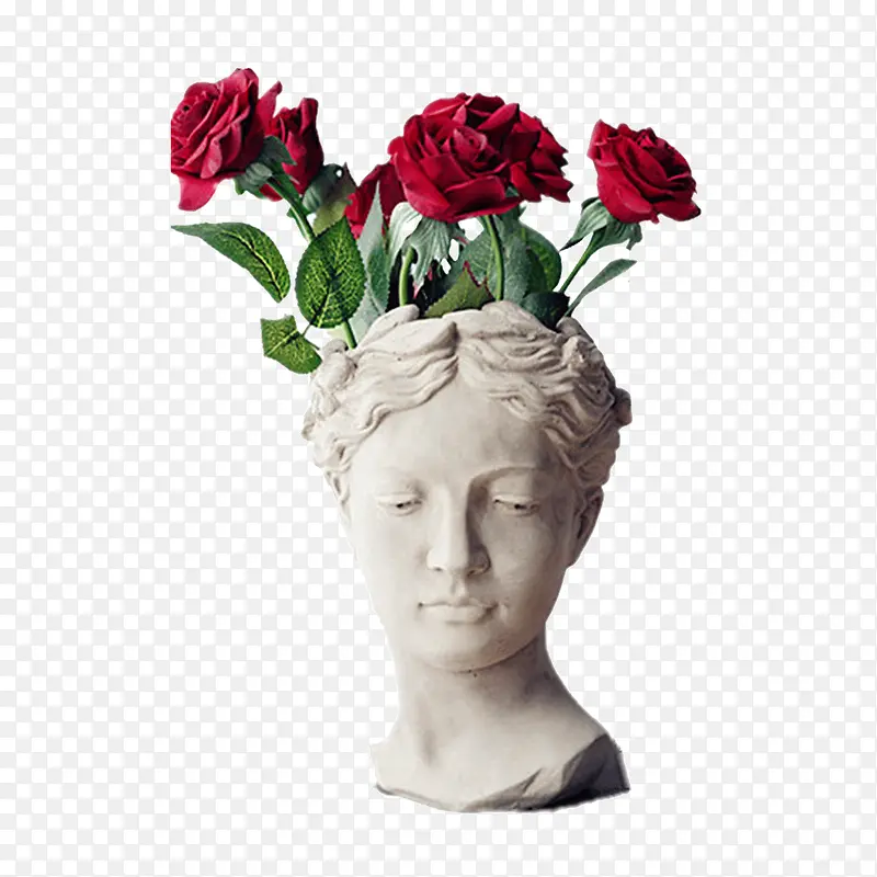 雕像上的红玫瑰素材