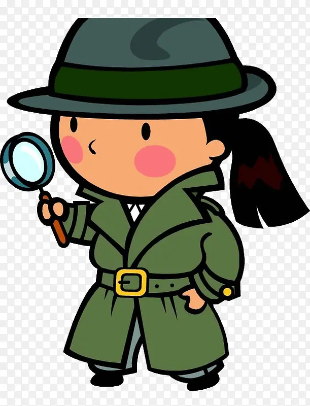 手拿放大镜的小女孩卡通矢量图