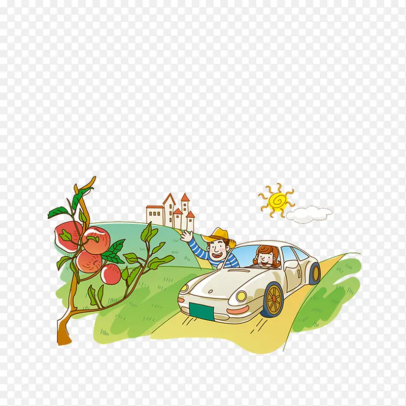 太阳草地户外场景手绘