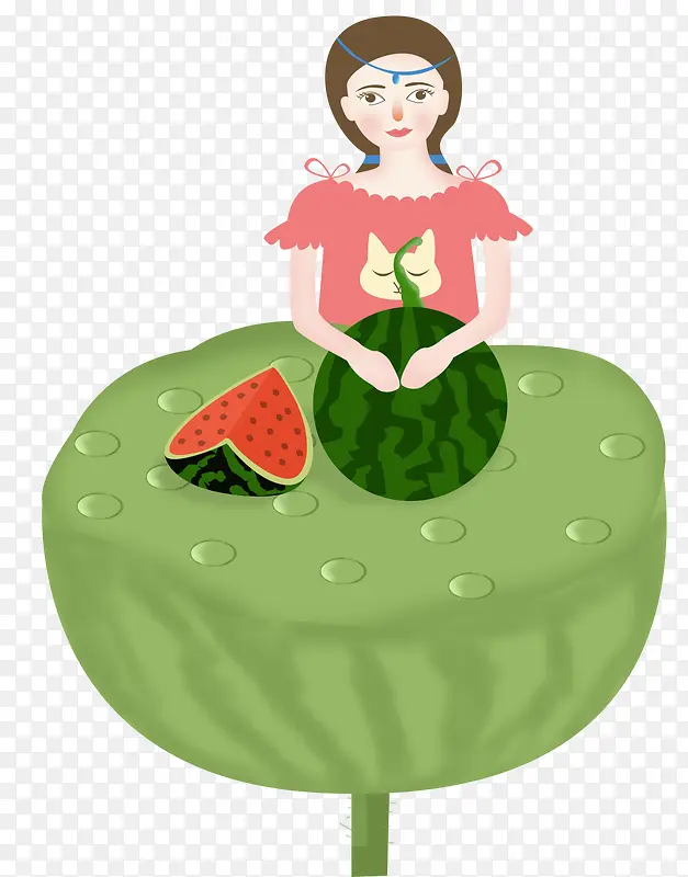 二十四节气夏至夏天小女孩吃西瓜