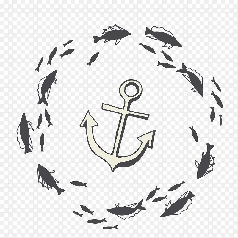 海鱼圆环和船锚图案