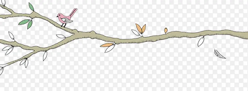 卡通手绘一枝树枝和花鸟
