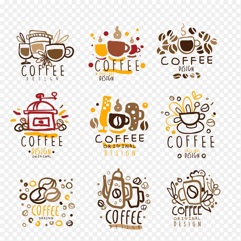 彩绘咖啡标志矢量