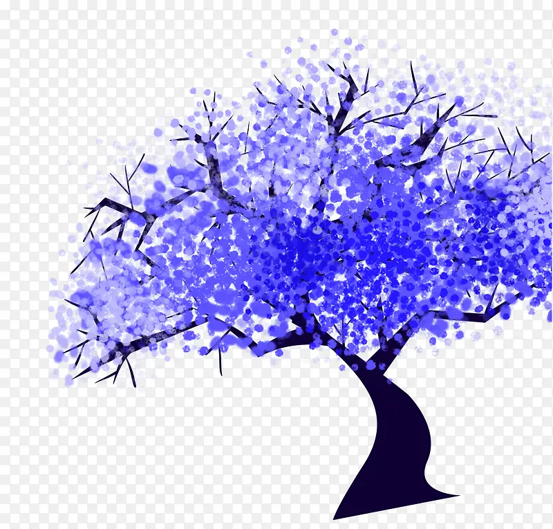 蓝色水彩颜料大树装饰图案