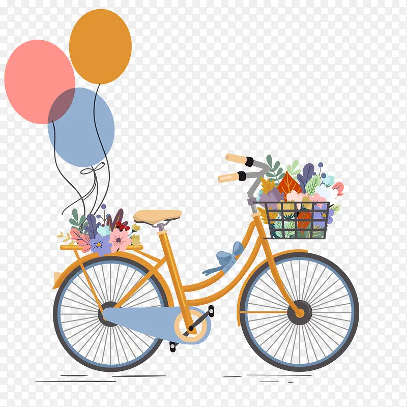 手绘自行车与气球