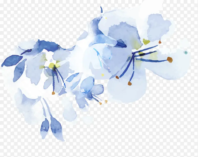 蓝色手绘水彩花朵