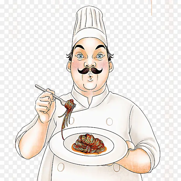 卡通卷面条撅嘴厨师
