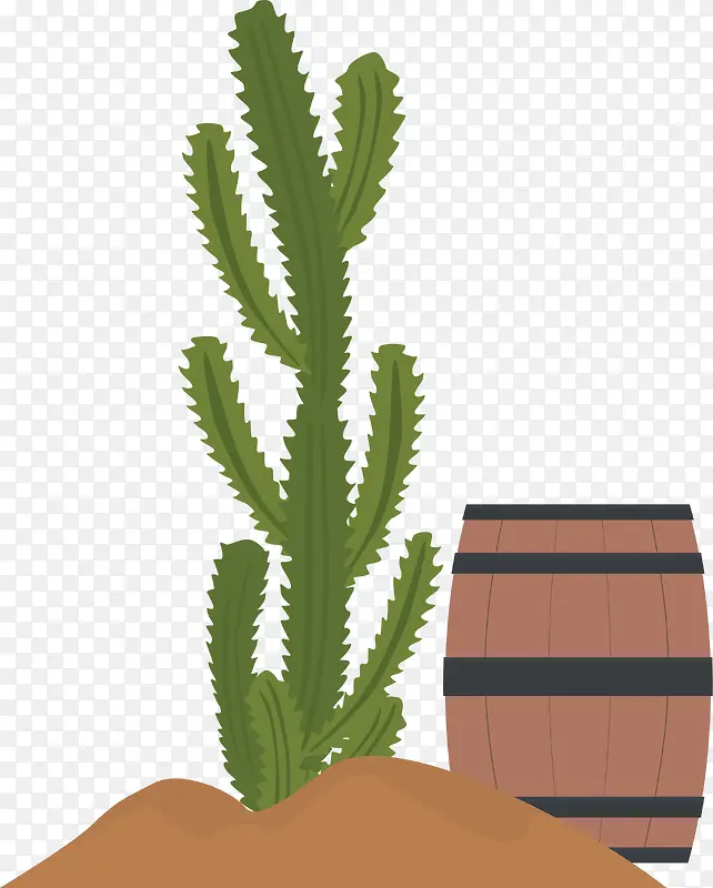 卡通沙漠仙人掌啤酒桶矢量素材