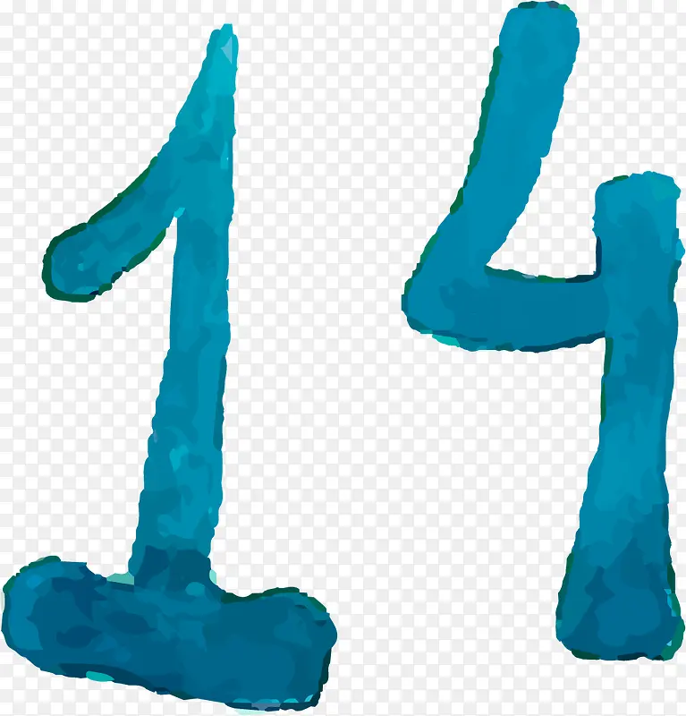蓝色水彩数字14