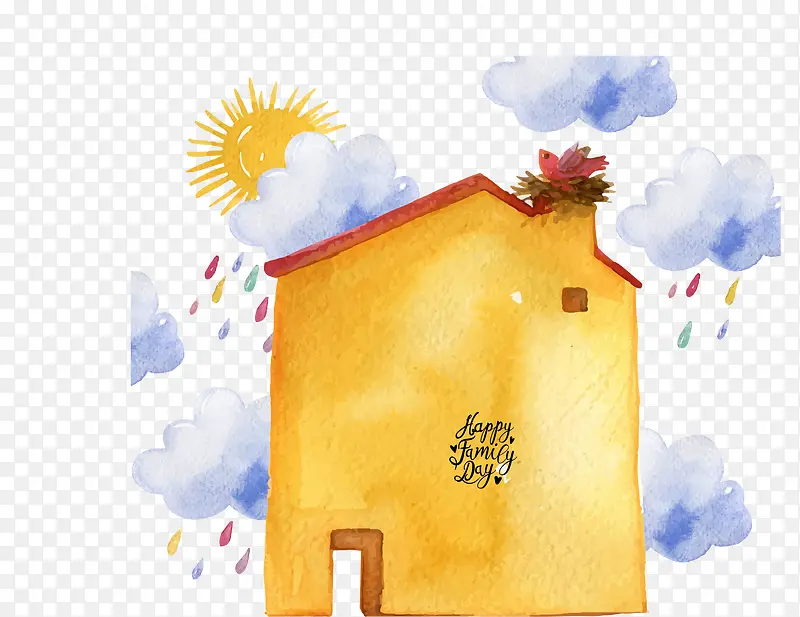 手绘黄色温馨的小房子