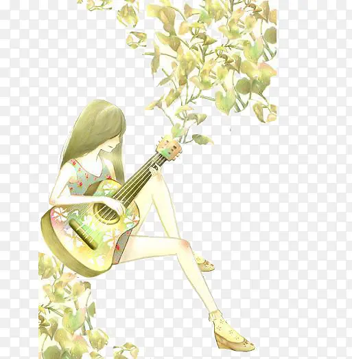 树下弹吉他的女孩