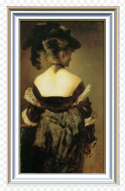 欧洲贵妇的背影装饰油画PNG