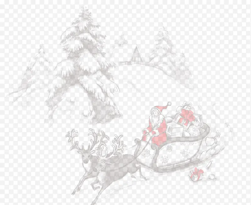 水墨风格圣诞节美化森林高清简笔画