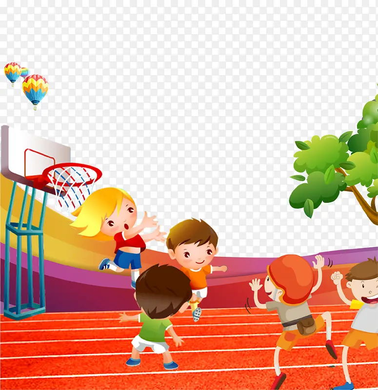 卡通儿童篮球比赛插画