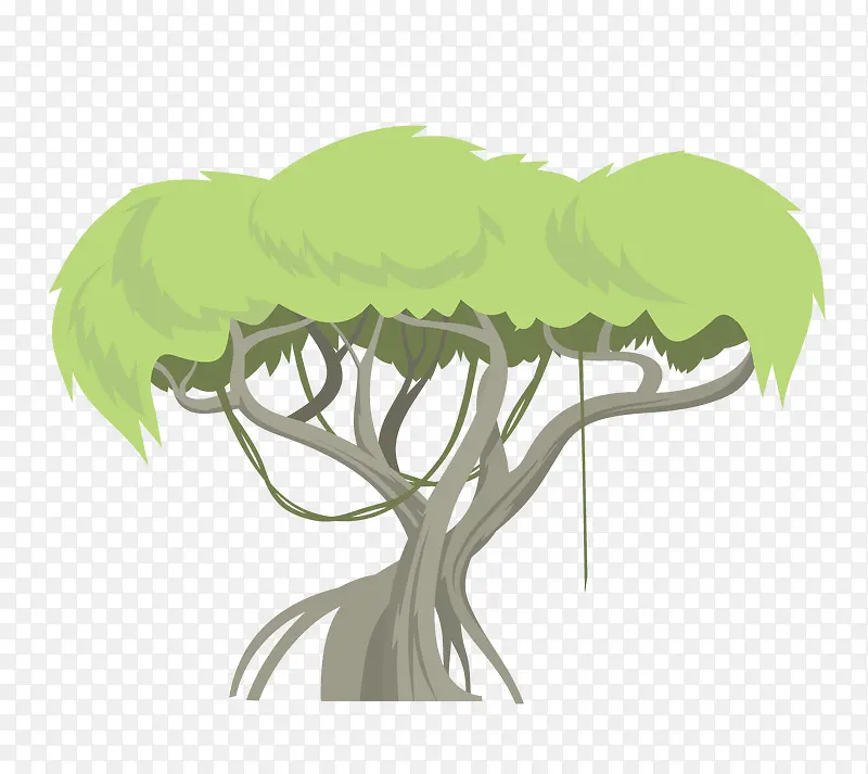 手绘卡通绿色大树榕树