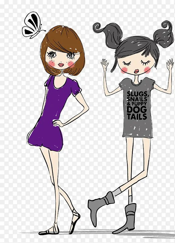 卡通版时尚的两个小女孩