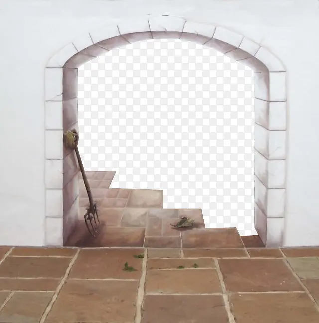 白色砖头墙门和楼梯