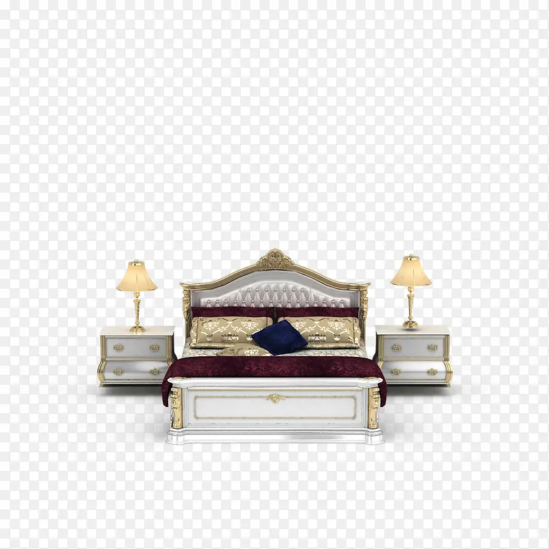 床柜白色花纹背靠欧式大床