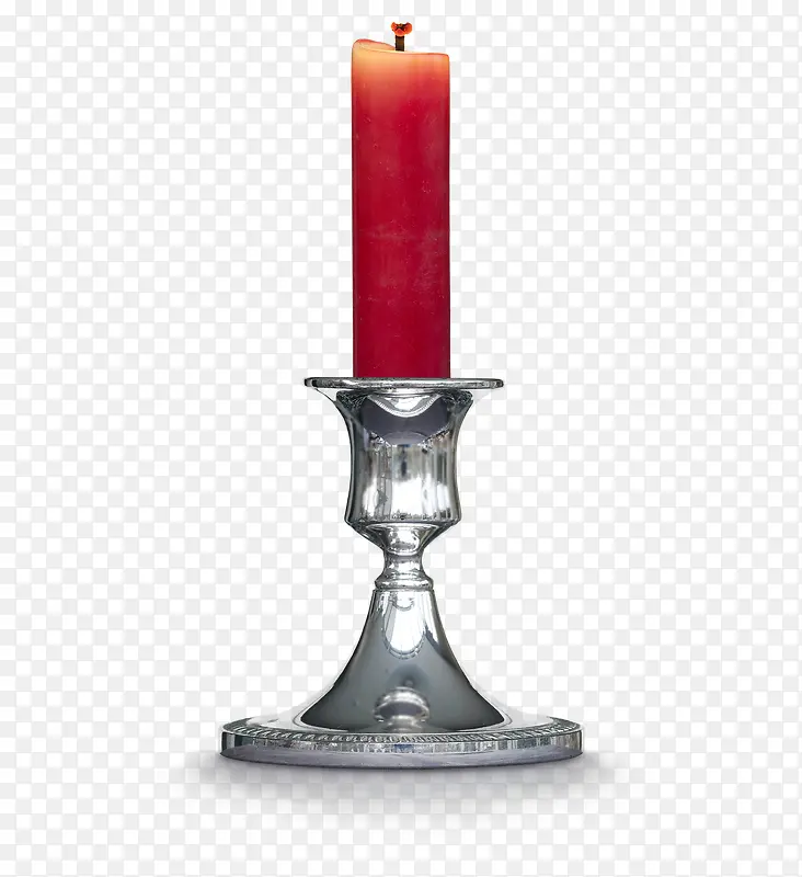 实物银色烛台红色蜡烛