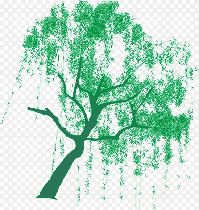 绿色水墨艺术柳树造型