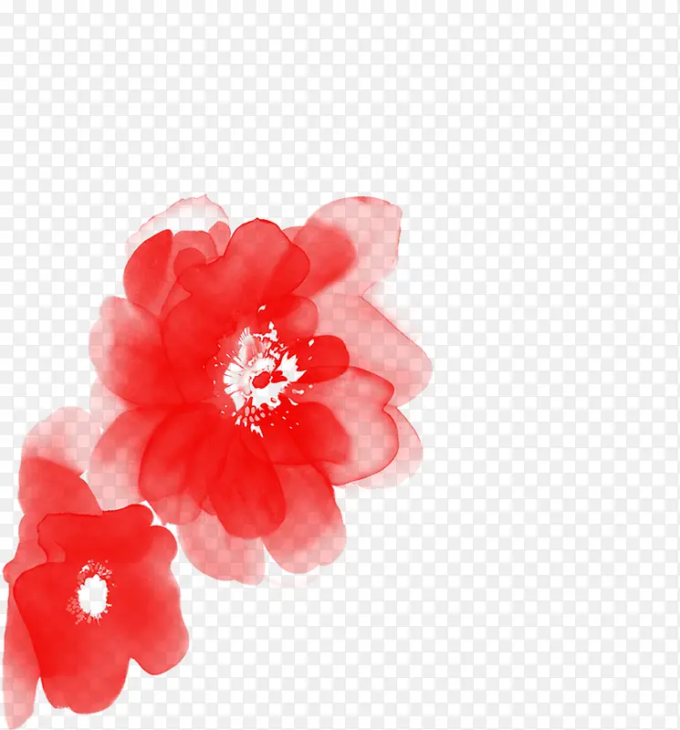 手绘红色水墨花朵造型