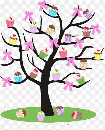 树上挂满了杯型蛋糕和蝴蝶结