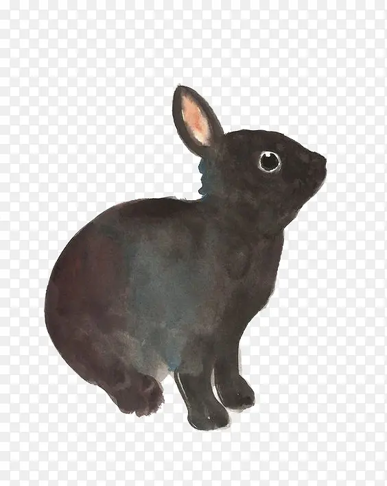 手绘水墨黑色兔子