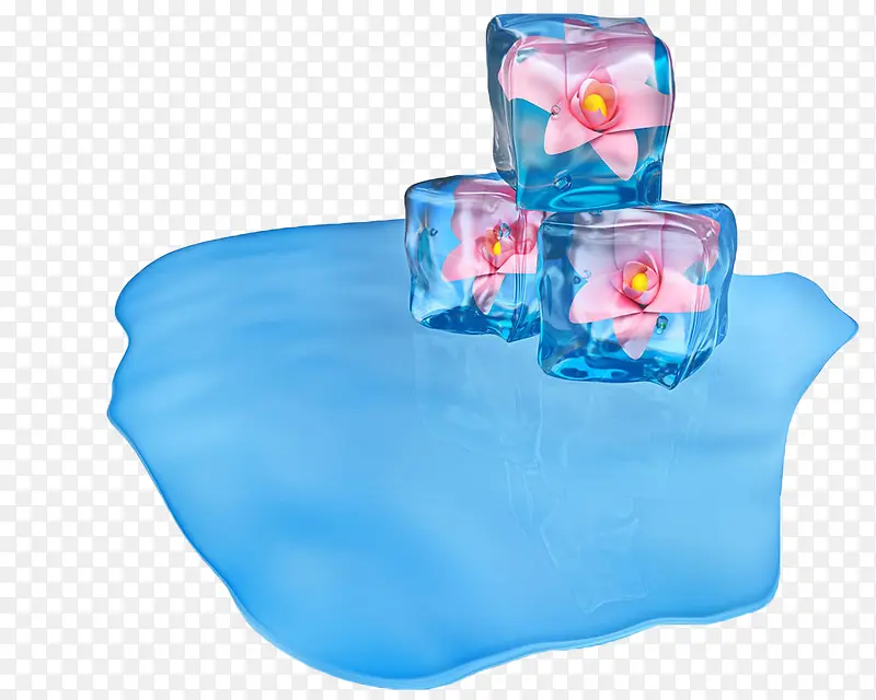 蓝色冰块水滩花卉