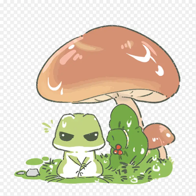 矢量蘑菇下面的青蛙
